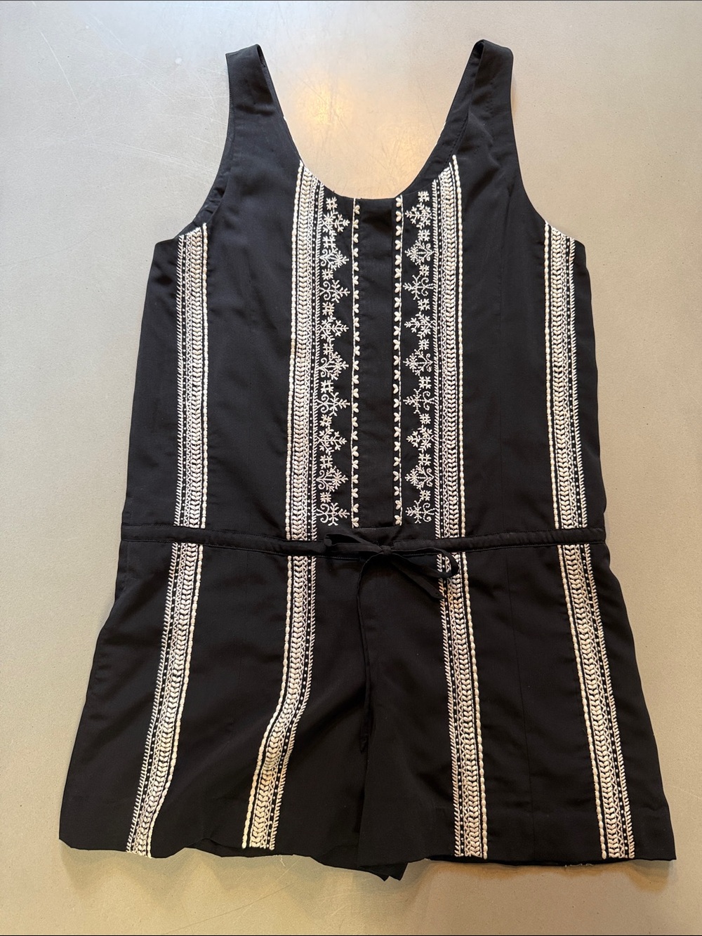 Talitha cotton Romper with White Embroidery and Waist Tie